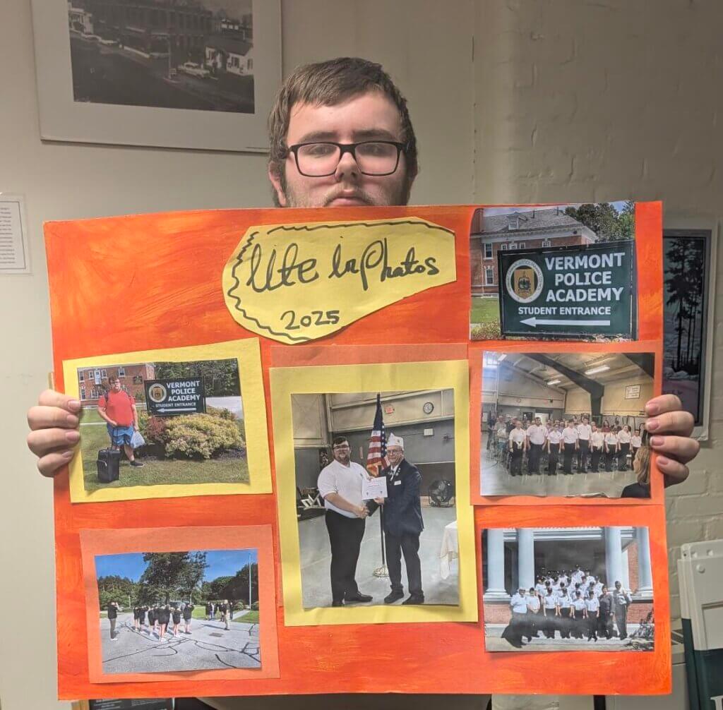 Student with art project