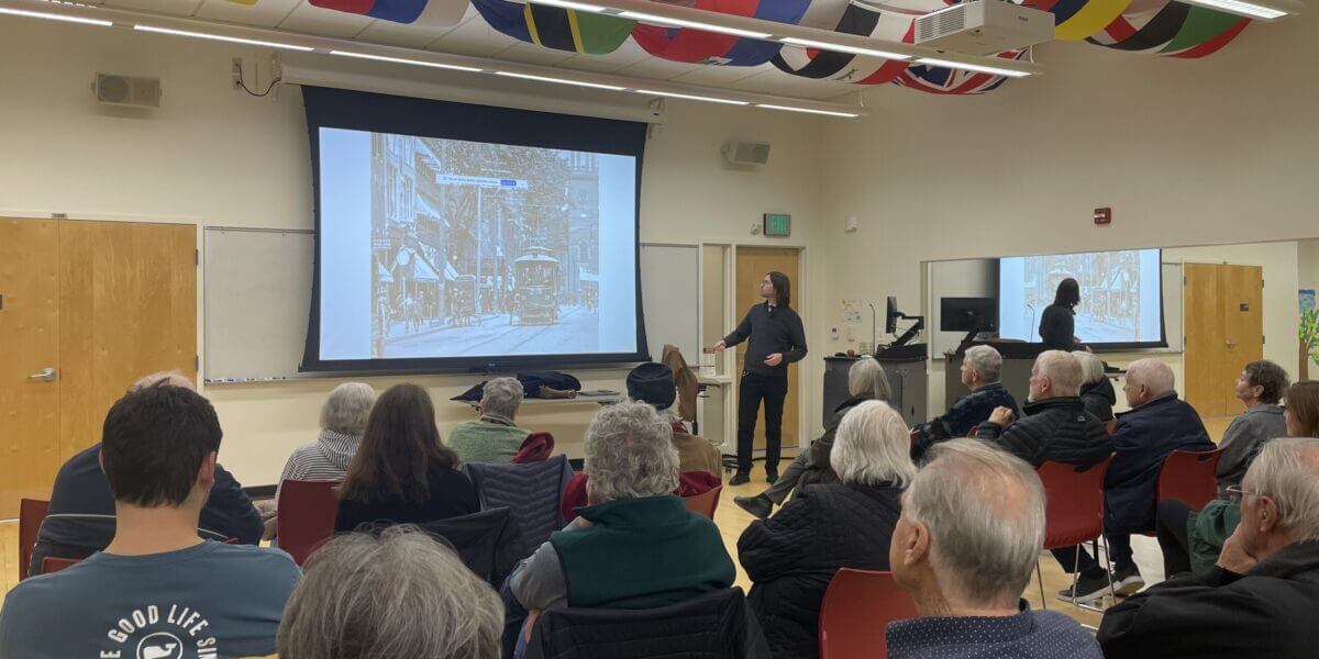 Local historian Michael Carter shares a photo from Burlington, Vermont circa 1917 in his recent talk honoring the lives and service of Burlington men in World War I.