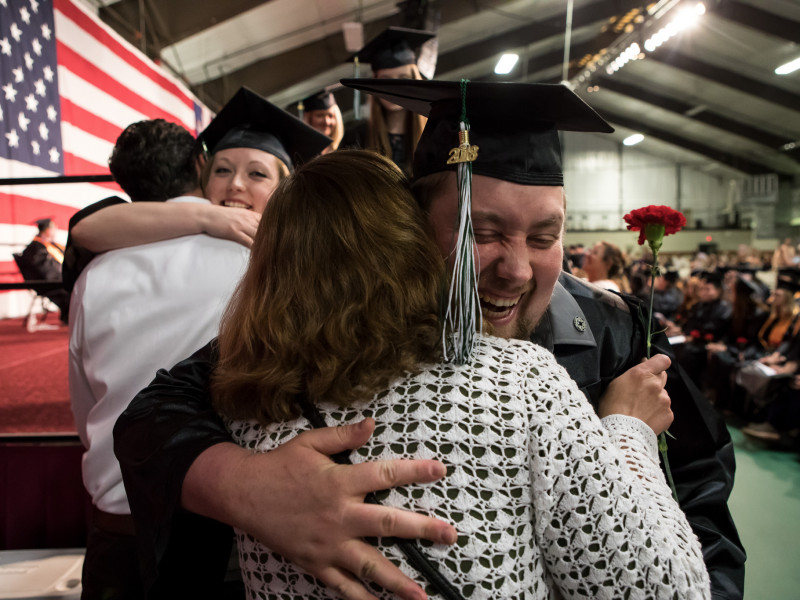 Graduate Jared Goodrich celebrates earning his diploma at CCV's 51st commencement ceremony on June 2nd.