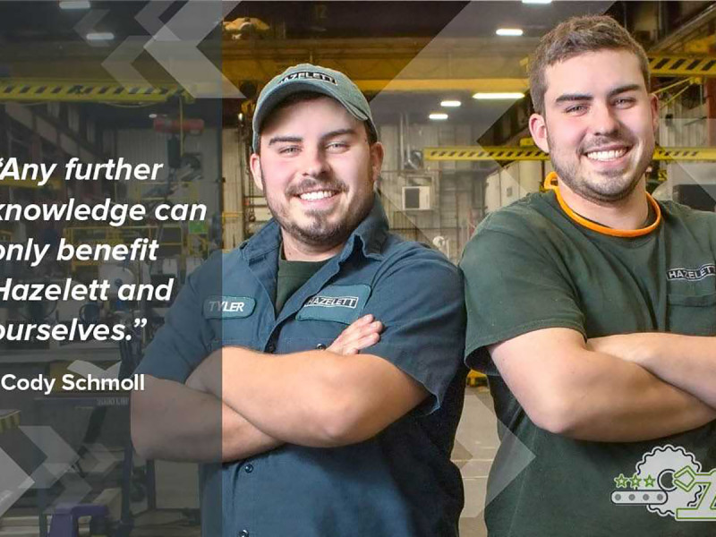 Cody and Tyler Schmoll completed the Certified Production Technician program at CCV. "Any further knowledge can only benefit Hazelett and ourselves," said Cody.