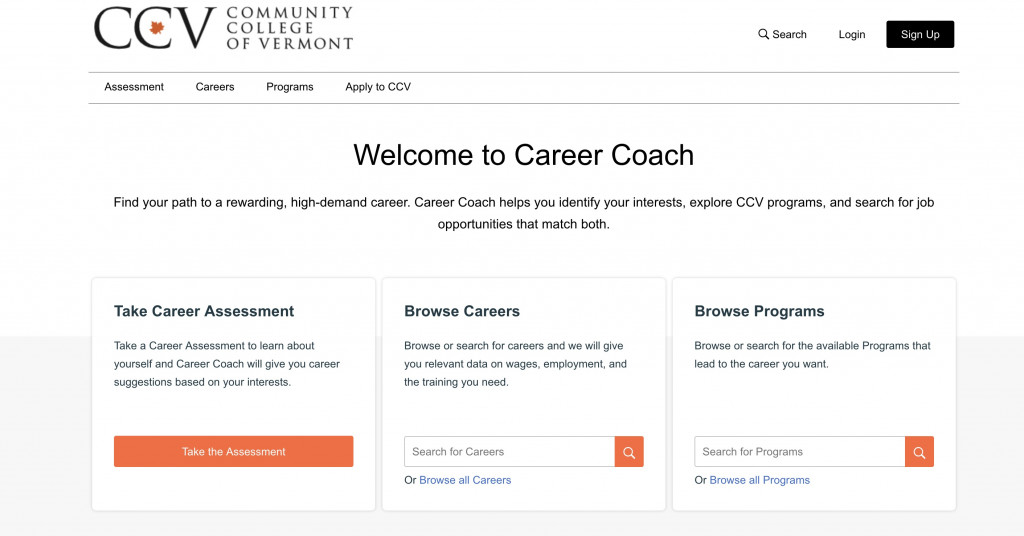 screenshot of career coach website
