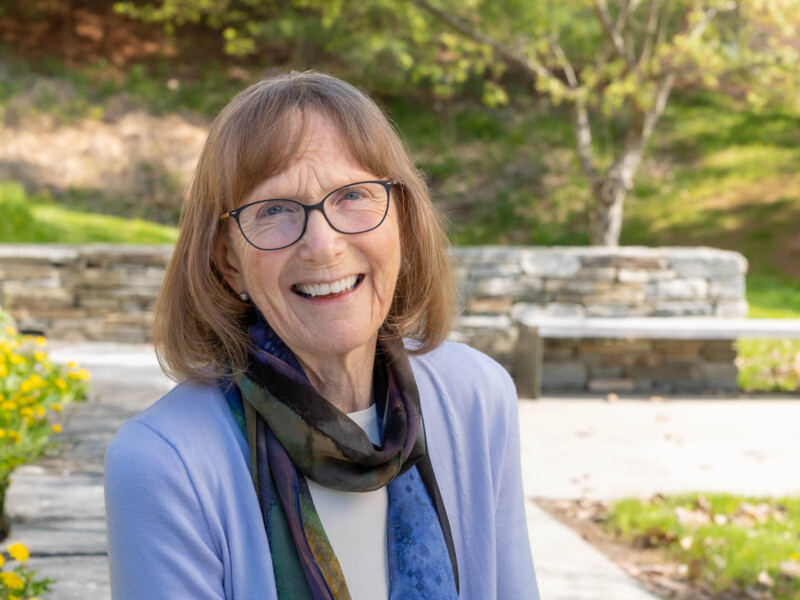 CCV President Joyce Judy sits outside the CCV-Montpelier academic center.