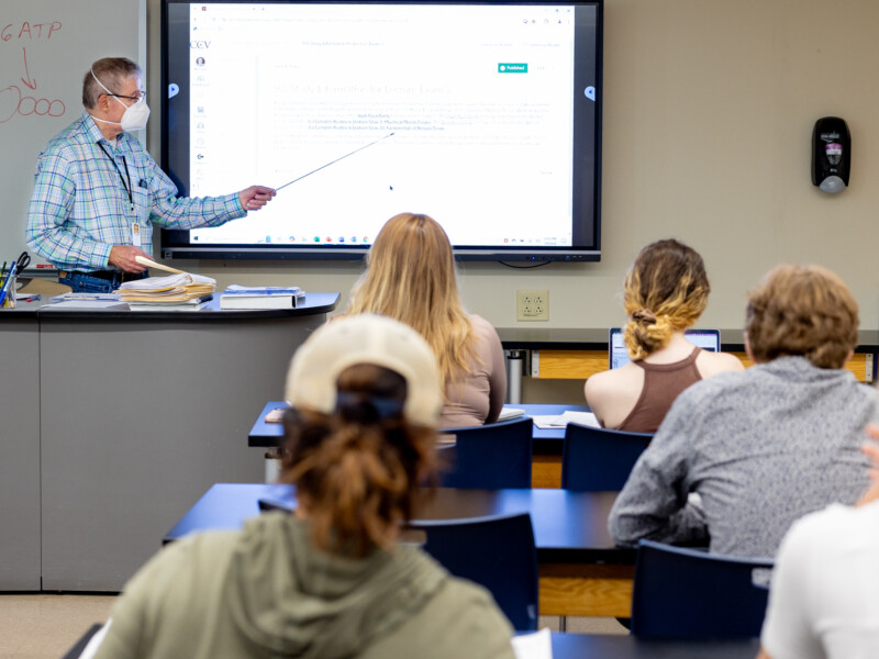 Professor teaching at front of class