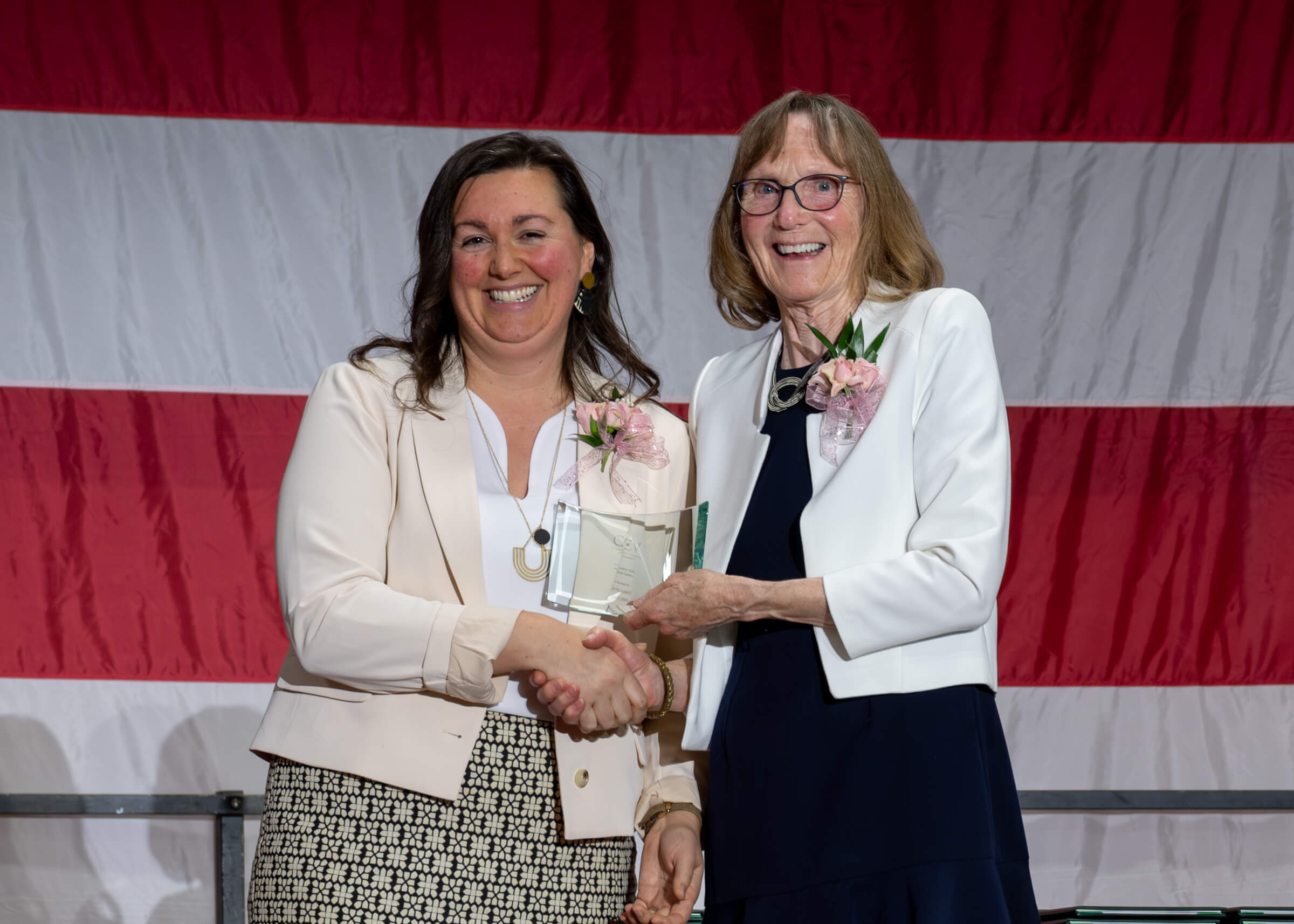 CCV President Joyce Judy and keynote speaker Aly Richards, CEO of Let's Grow Kids
