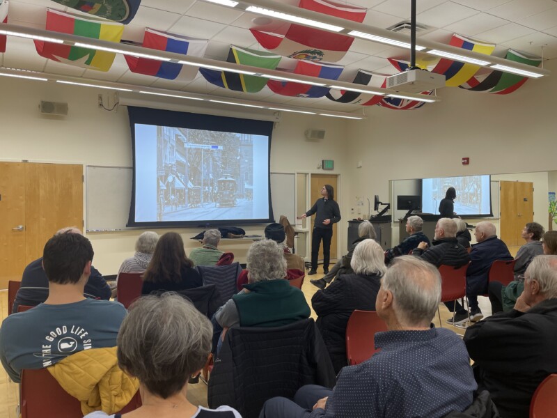 Historian Michael Carter speaks in the Janice Couture Room at CCV-Winooski.
