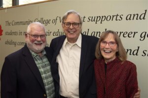 Former CCV president and VSCS chancellor Tim Donovan; founding CCV president Peter Smith; current CCV president Joyce Judy