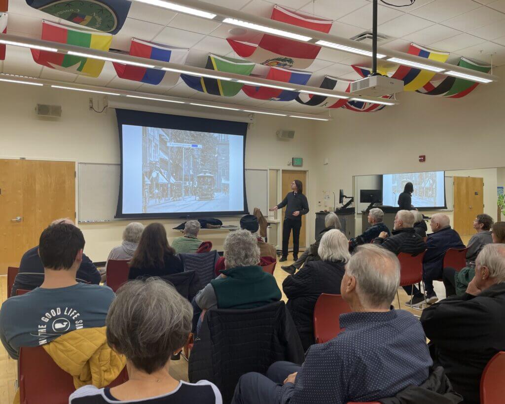 Local historian Michael Carter shares a photo from Burlington, Vermont circa 1917 in his recent talk honoring the lives and service of Burlington men in World War I.