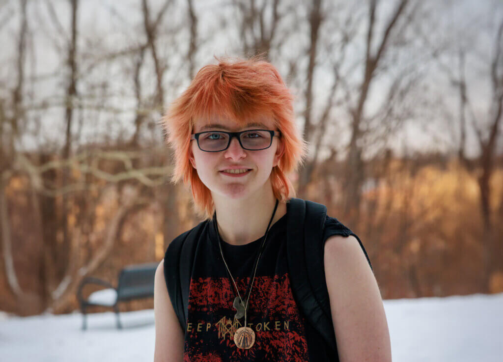 Felix Ljosa stands in the snow outside CCV-Winooski.