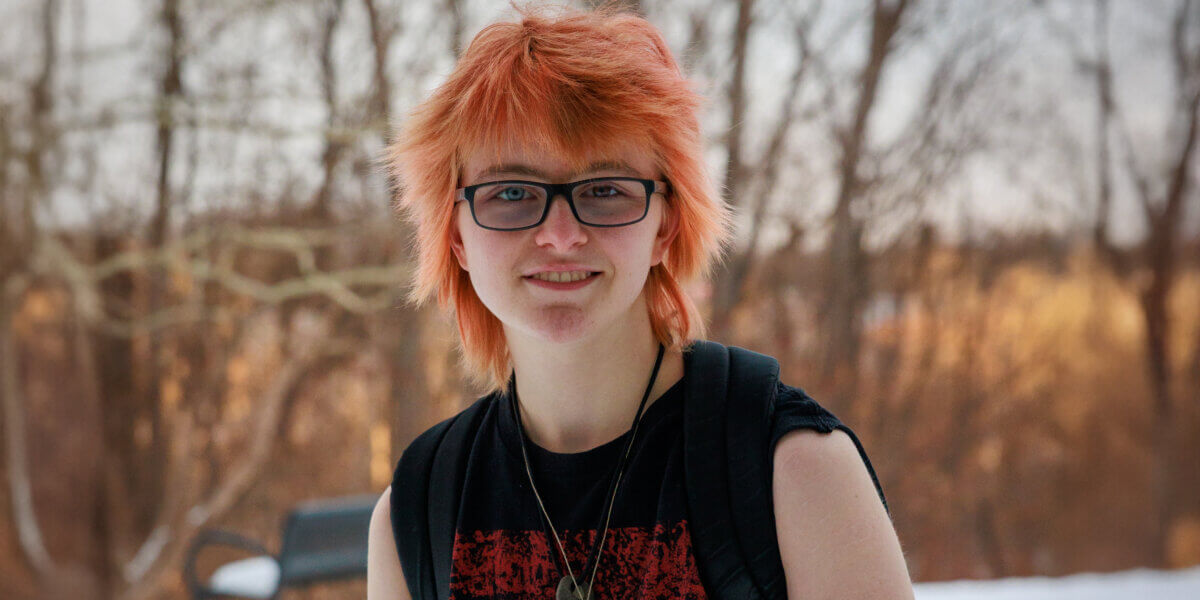 Felix Ljosa stands in the snow outside CCV-Winooski.