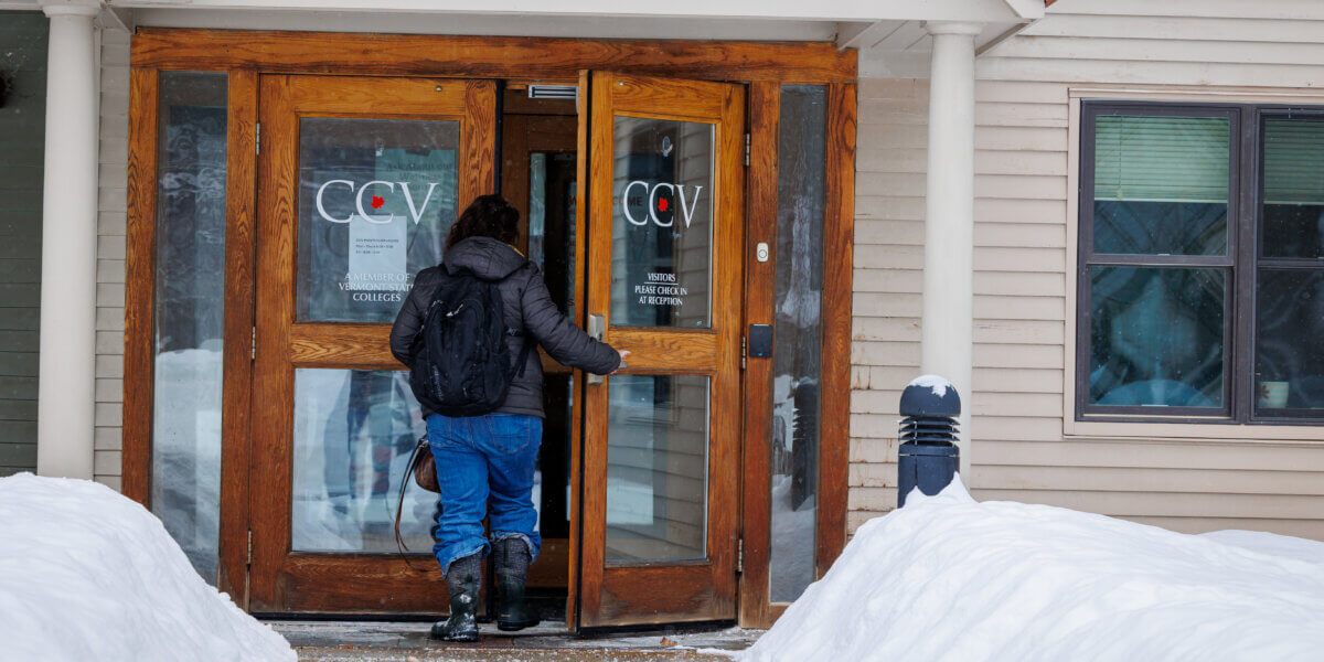 Student opening CCV center door