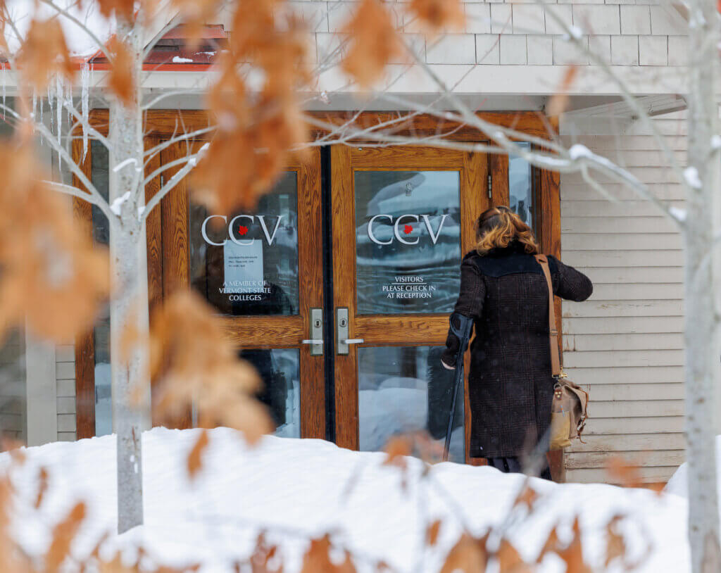 Person walking into the front door of the CCV-Montpelier center