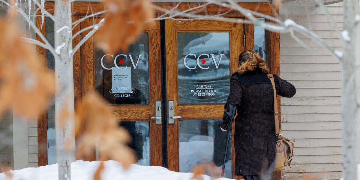 Person walking into the front door of the CCV-Montpelier center
