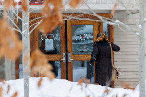 Person walking into the front door of the CCV-Montpelier center