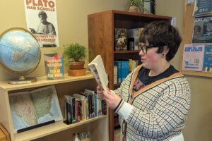 Student reading a book