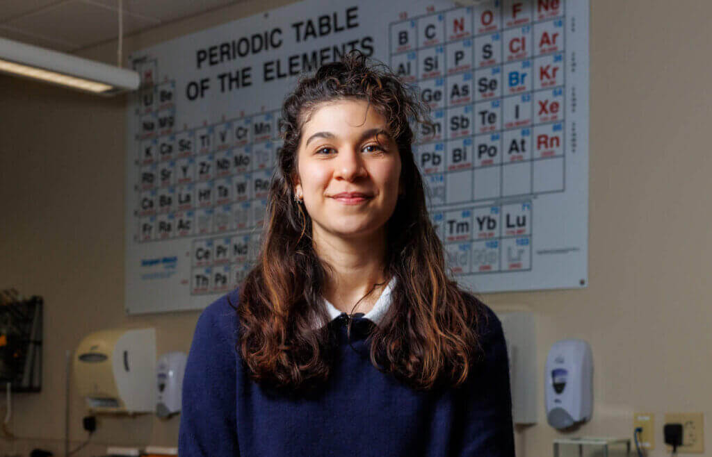 Briana Samaniego in a CCV chemistry classroom.