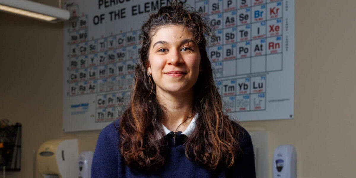Briana Samaniego in a CCV chemistry classroom.