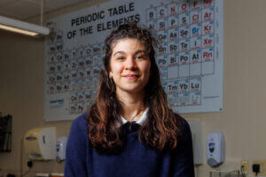 Briana Samaniego in a CCV chemistry classroom.
